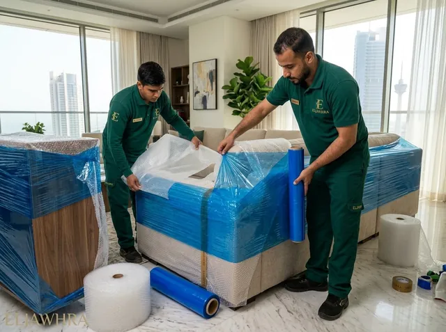 تغليف كنب الصالون بالبابلز والاستريتش الأزرق